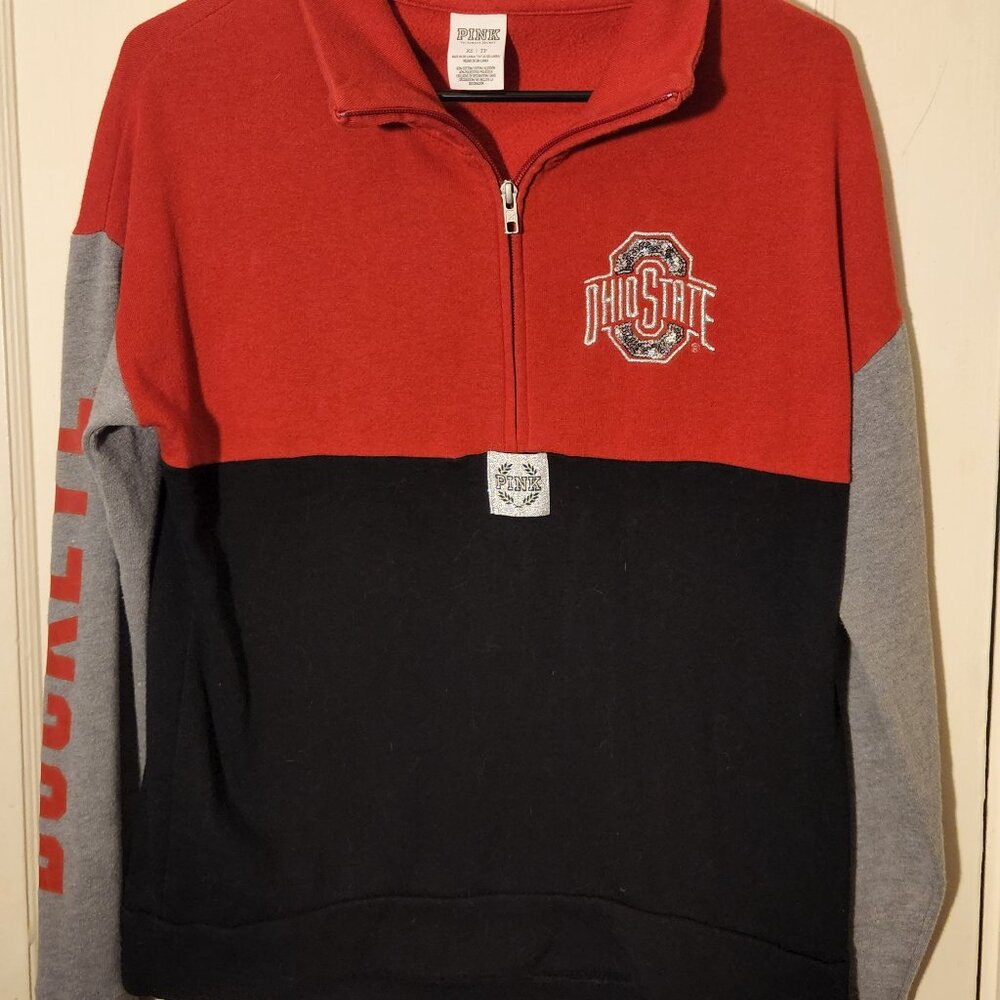 XS PINK long sleeve pullover Ohio State 1/3 zip Red|Black|Gray fleece|Sweater
